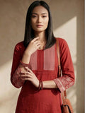 Varanga The Urban Ethnic: Geometric Embroidered Crimson Kurta