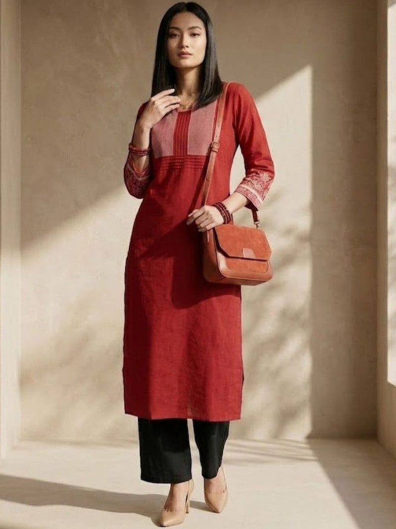 Varanga The Urban Ethnic: Geometric Embroidered Crimson Kurta