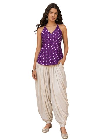 Women's Purple Sleeveless Short Kurti with Back Dori Detailing