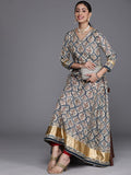 Varanga blue and cream floral printed gota embellished anarkali.