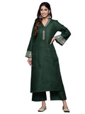 Varanga Women Green Embroidered Long & Flared Sleeves Kurta With Tonal Bottom