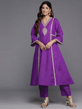 Varanga Women Purple Zari Embroidered A-Line Kurta Set