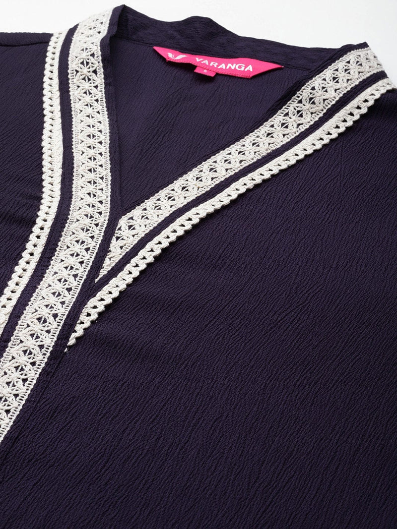 Varanga Women Navy Blue Lace Detailed Kurta Set