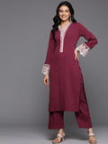 Varanga Women Burgundy Organza Lace Embroidered Mirror Embellished Kurta With Bottom