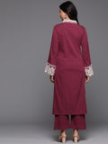 Varanga Women Burgundy Organza Lace Embroidered Mirror Embellished Kurta With Bottom