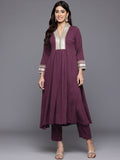 Varanga Women Purple Zari Lace Embellished Yoke A-Line Kurta Set