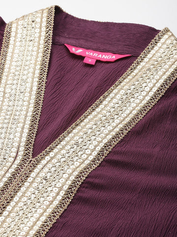 Varanga Women Purple Zari Lace Embellished Yoke A-Line Kurta Set