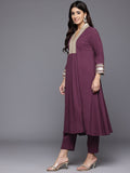 Varanga Women Purple Zari Lace Embellished Yoke A-Line Kurta Set