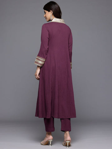 Varanga Women Purple Zari Lace Embellished Yoke A-Line Kurta Set