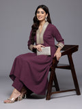 Varanga Women Purple Zari Lace Embellished Yoke A-Line Kurta Set