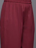 Varanga Women Maroon V Neck, Three Quater Sleeves With Tonal Cotton Lace Straight Kurta Paired With Tonal Bottom