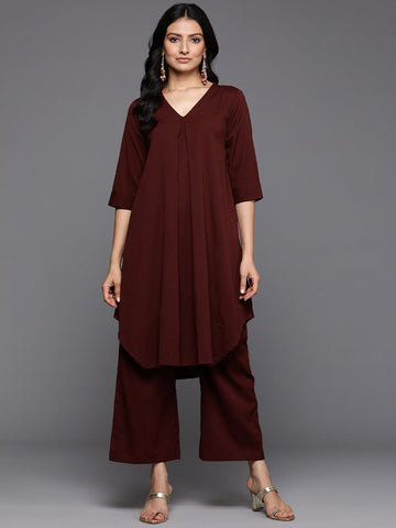 Varanga Women Maroon V Neck Kurta Set