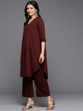 Varanga Women Maroon V Neck Kurta Set