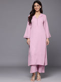 Varanga Women Mauve V Neck With Collar Detailed Straight  Kurta With Bottom