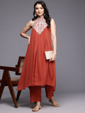 Varanga Women Halter Neck Zari and Sequence Embroidered Sleeveless Flared Kurta Paired with Tonal Bottom