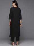 Varanga Women Black Round Neck Yoke Embroidered Straight Kurta Paired With Tonal Bottom