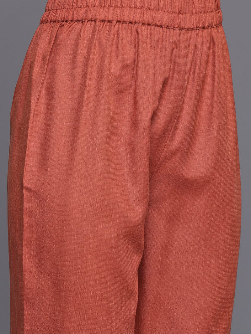 Varanga Women Orange Solid A-Line Kurta Paired With Tonal Bottom