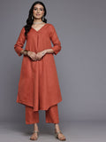 Varanga Women Orange Solid A-Line Kurta Paired With Tonal Bottom