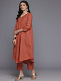 Varanga Women Orange Solid A-Line Kurta Paired With Tonal Bottom