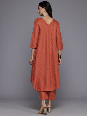 Varanga Women Orange Solid A-Line Kurta Paired With Tonal Bottom