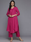 Varanga Women Magenta Solid A-Line Kurta Paired With Tonal Bottom