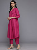 Varanga Women Magenta Solid A-Line Kurta Paired With Tonal Bottom