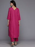 Varanga Women Magenta Solid A-Line Kurta Paired With Tonal Bottom