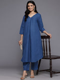 Varanga Women Blue Solid A-Line Kurta Paired With Tonal Bottom