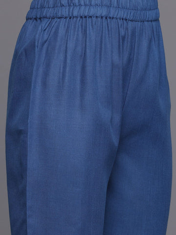 Varanga Women Blue Solid A-Line Kurta Paired With Tonal Bottom