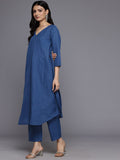 Varanga Women Blue Solid A-Line Kurta Paired With Tonal Bottom