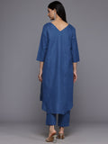 Varanga Women Blue Solid A-Line Kurta Paired With Tonal Bottom