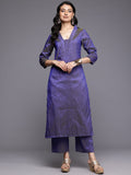 Varanga Women Blue Jacquard V Neck Kurta with Bottom