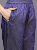 Varanga Women Blue Jacquard V Neck Kurta with Bottom and Dupatta