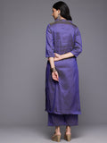 Varanga Women Blue Jacquard V Neck Kurta with Bottom