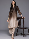 Varanga Women Mandarin Collar Placement Embroidered Kurta Paired With  Tonal Bottom