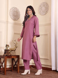 Varanga Women Purple Fringed V Neck Kurta Set