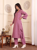 Varanga Women Purple Fringed V Neck Kurta Set