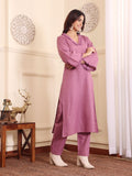 Varanga Women Purple Fringed V Neck Kurta Set