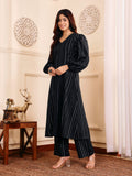 Varanga Women Black Lurex A- Line Kurta With Trousers