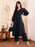 Varanga Women Black Lurex A- Line Kurta With Trousers