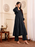 Varanga Women Black Lurex A- Line Kurta With Trousers