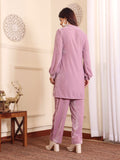 Varanga Women Long Puff Sleeve Velvet Kurta With Trouser .