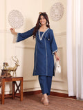 Varanga Women Navy Blue Floral Thread Embroidered Kurta With Trousers Co-Ord Set