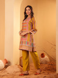 Varanga Women Mustard Ethnic Printed Straight Kurta With Trousers