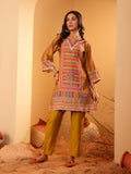 Varanga Women Mustard Ethnic Printed Straight Kurta With Trousers