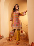 Varanga Women Mustard Ethnic Printed Straight Kurta With Trousers