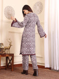 Varanga Women Coffee Brown Printed Winter Straight Kurta With Printed Bottom.