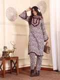 Varanga Women Coffee Brown Printed Winter Straight Kurta With Printed Bottom.