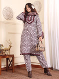 Varanga Women Coffee Brown Printed Winter Straight Kurta With Printed Bottom.