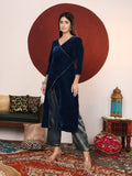 Varanga Women Asymetric Velvet Kurta Paired With Brocade Bottom